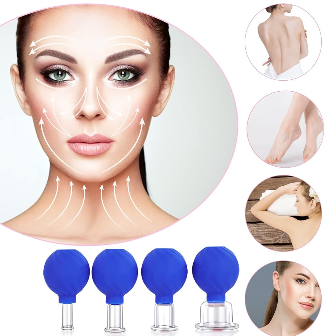 4 Cups Anticellulite Medical Glass Facial & Body Vacuum Therapy